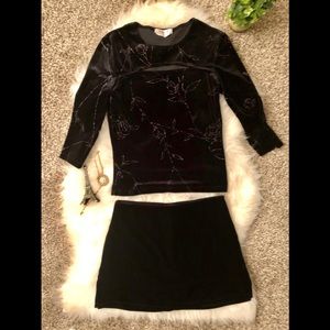 2- piece black velvet skirt and top
